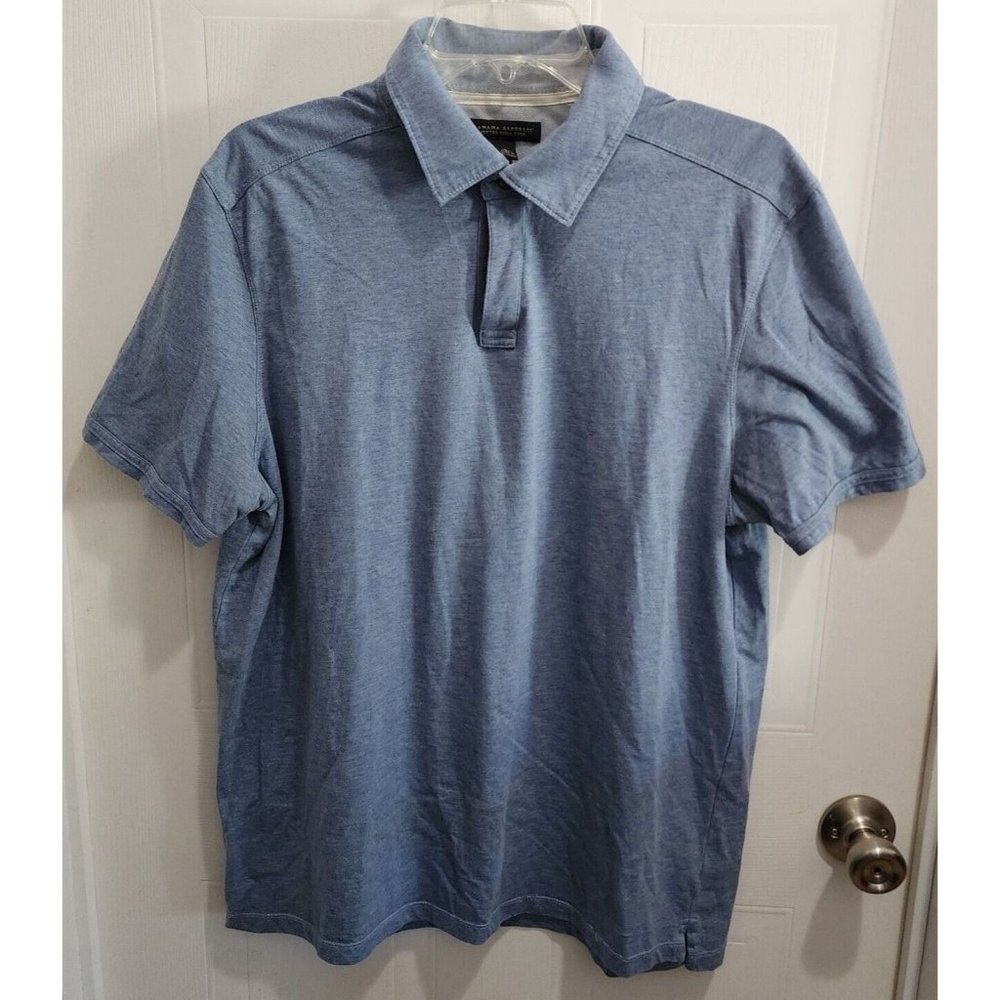 Banana Republic Pima Cotton Polo Shirt Size Large Blue Solid Short Sleeve Mens
